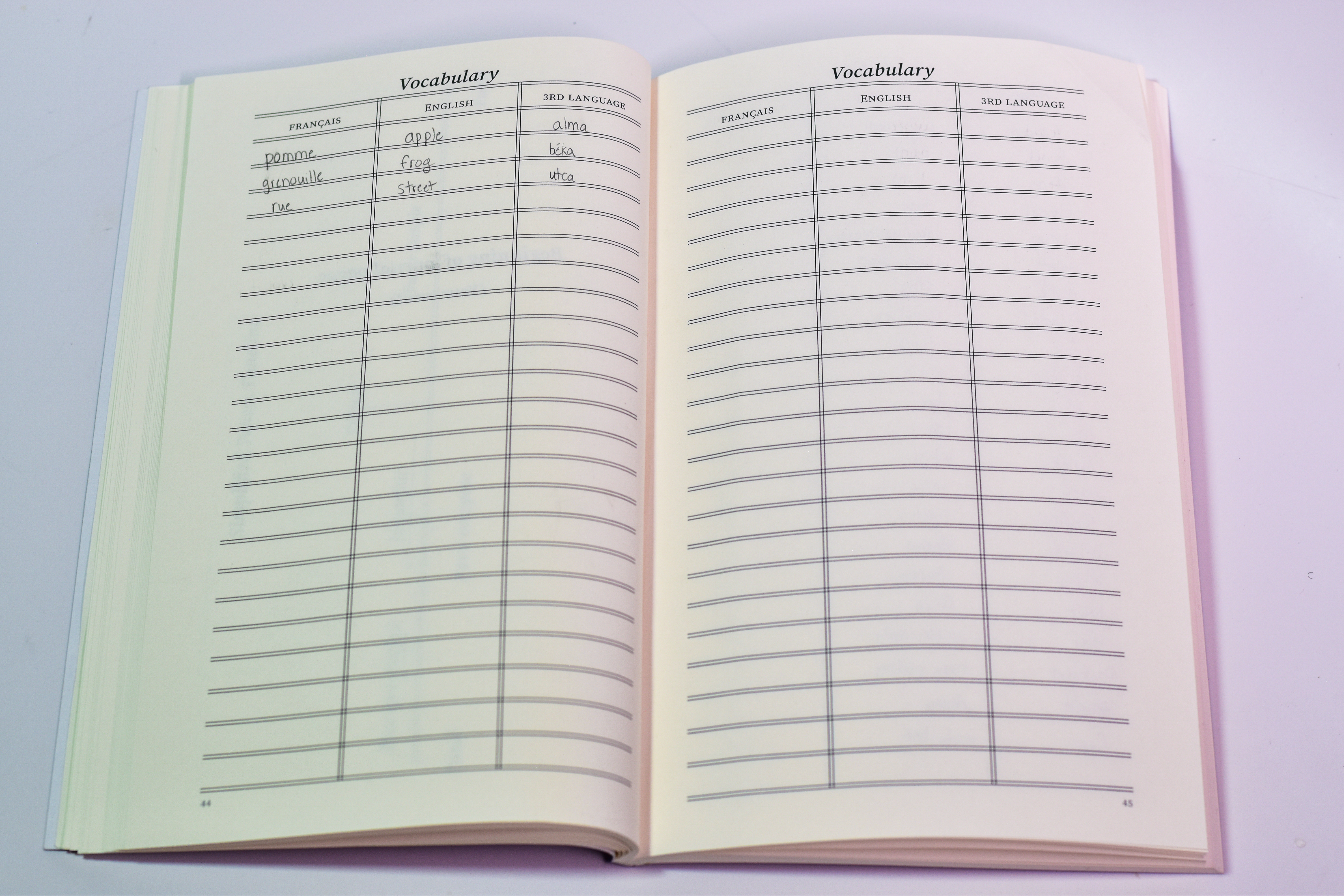 Sample vocabulary page
